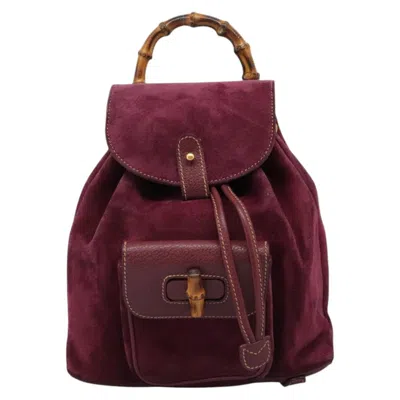 Pre-owned Gucci Bamboo Purple Suede Backpack Bag ()
