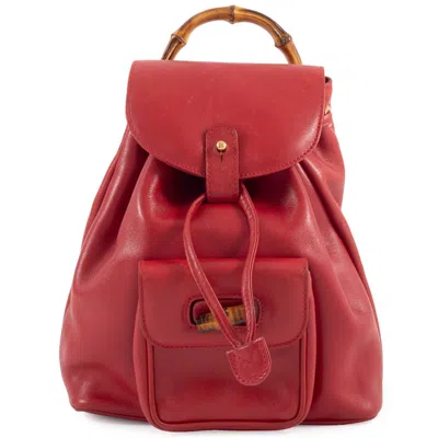 Pre-owned Gucci Bamboo Red Color Leather Backpack ()