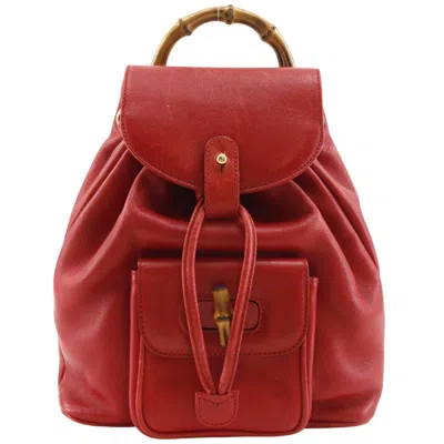 Pre-owned Gucci Bamboo Red Color Leather Backpack ()