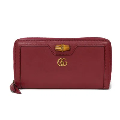 Pre-owned Gucci Bamboo Red Color Leather Long Wallet (bi-fold) ()