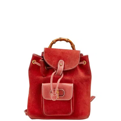 Pre-owned Gucci Bamboo Red Color Suede Leather Backpack ()