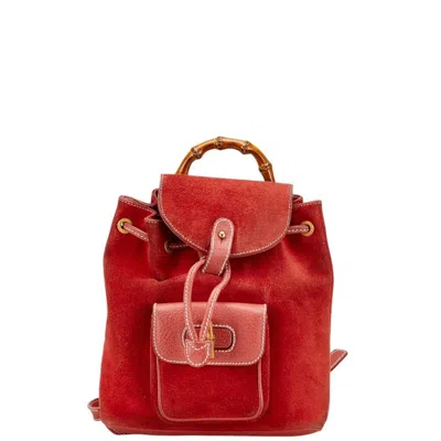 Pre-owned Gucci Bamboo Red Color Suede Leather Backpack ()