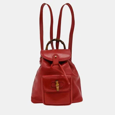 Pre-owned Gucci Bamboo Red Leather Backpack