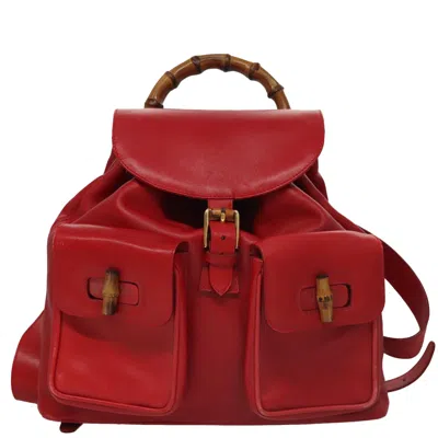 Pre-owned Gucci Bamboo Red Leather Backpack Bag ()