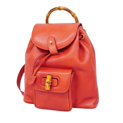 Gucci Bamboo Red Leather Backpack Bag ()