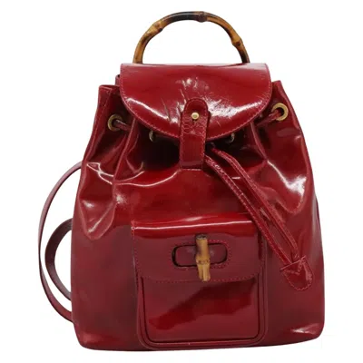 Pre-owned Gucci Bamboo Red Patent Leather Backpack Bag ()