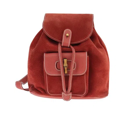 Pre-owned Gucci Bamboo Red Suede Backpack Bag ()