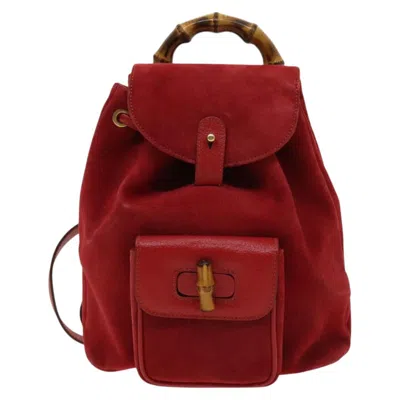 Pre-owned Gucci Bamboo Red Suede Backpack Bag ()