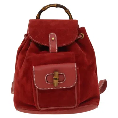 Pre-owned Gucci Bamboo Red Suede Backpack Bag ()