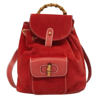 Pre-owned Gucci Bamboo Red Suede Backpack Bag ()