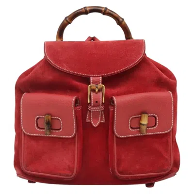 Pre-owned Gucci Bamboo Red Suede Backpack Bag ()
