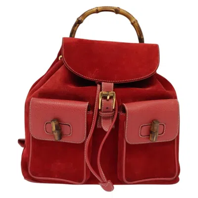 Pre-owned Gucci Bamboo Red Suede Backpack Bag ()