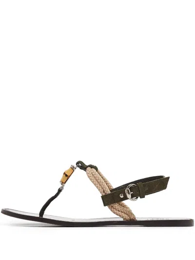 Pre-owned Gucci Bamboo Rope-embellished Flat Sandals In Green