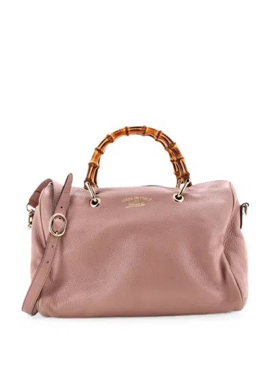 Pre-owned Gucci Bamboo Shopper Boston Bag Leather Medium Satchel In Pink