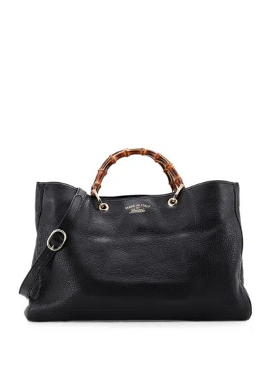 Pre-owned Gucci Bamboo Shopper Leather Large Tote Bag In Black
