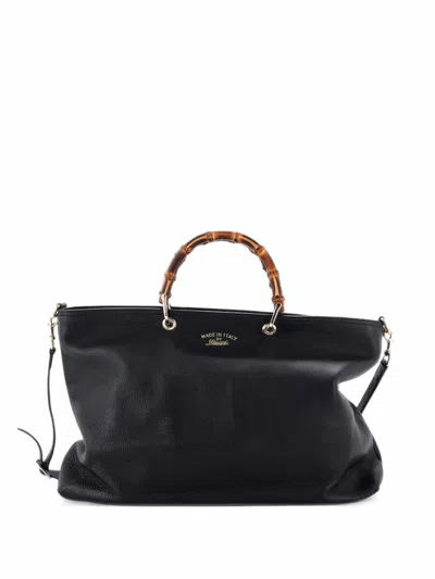Pre-owned Gucci Bamboo Shopper Leather Large Tote Bag In Black