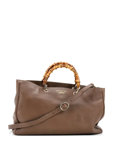 Pre-owned Gucci Bamboo Shopper Leather Large Tote Bag In Brown