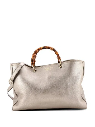 Pre-owned Gucci Bamboo Shopper Leather Large Tote Bag In Gold