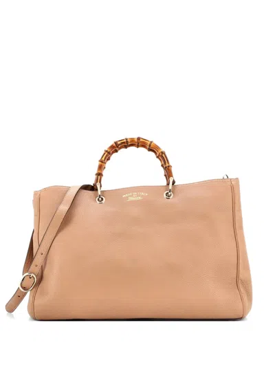 Pre-owned Gucci Bamboo Shopper Leather Large Tote Bag In Neutral