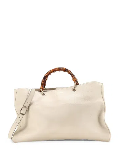 Pre-owned Gucci Bamboo Shopper Leather Large Tote Bag In Neutral