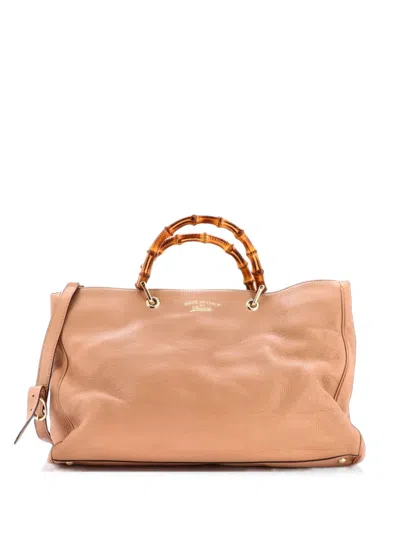 Pre-owned Gucci Bamboo Shopper Leather Large Tote Bag In Neutrals
