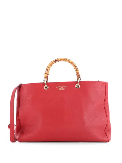 Pre-owned Gucci Bamboo Shopper Leather Large Tote Bag In Red