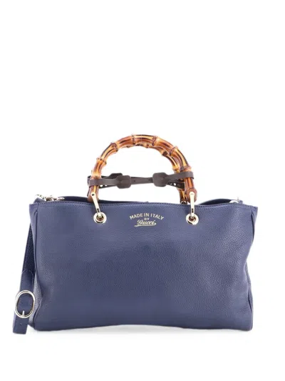 Pre-owned Gucci Bamboo Shopper Leather Medium Tote Bag In Blue
