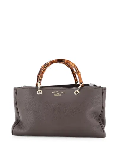 Pre-owned Gucci Bamboo Shopper Leather Medium Tote Bag In Brown