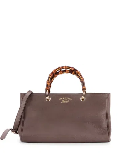 Pre-owned Gucci Bamboo Shopper Leather Medium Tote Bag In Gray
