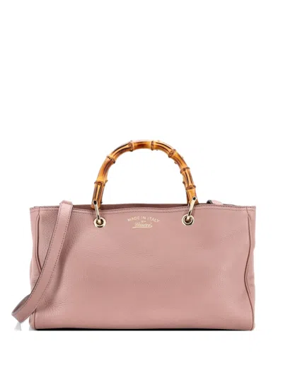 Pre-owned Gucci Bamboo Shopper Leather Medium Tote Bag In Neutral