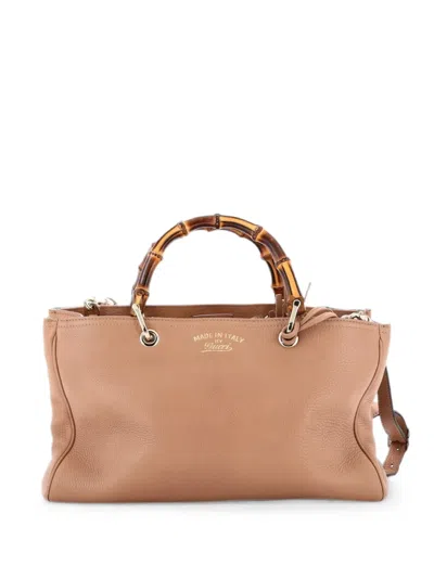 Pre-owned Gucci Bamboo Shopper Leather Medium Tote Bag In Neutral