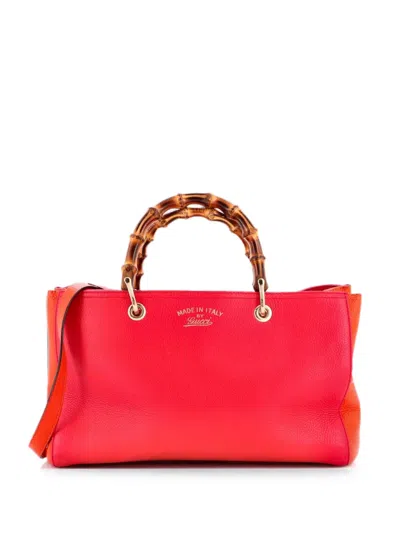 Pre-owned Gucci Bamboo Shopper Leather Medium Tote Bag In Orange