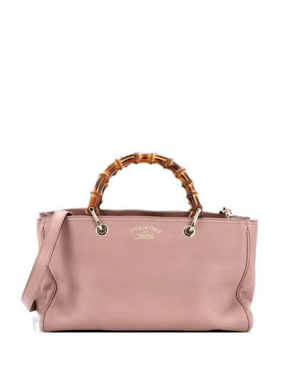 Pre-owned Gucci Bamboo Shopper Leather Medium Tote Bag In Pink
