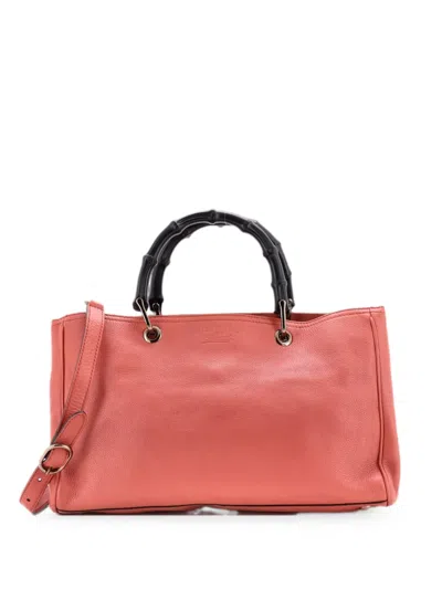 Pre-owned Gucci Bamboo Shopper Leather Medium Tote Bag In Pink