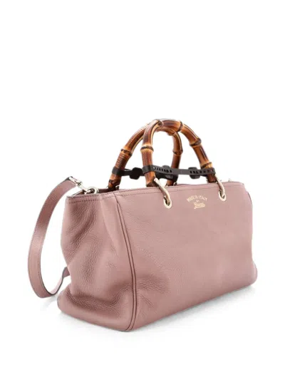 Pre-owned Gucci Bamboo Shopper Leather Medium Tote Bag In Pink