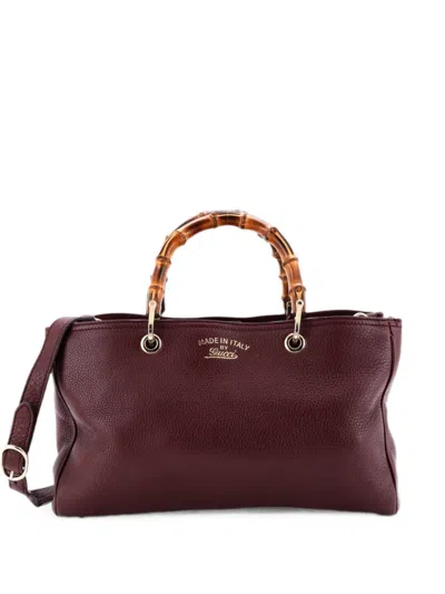 Pre-owned Gucci Bamboo Shopper Leather Medium Tote Bag In Purple