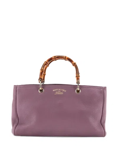Pre-owned Gucci Bamboo Shopper Leather Medium Tote Bag In Purple