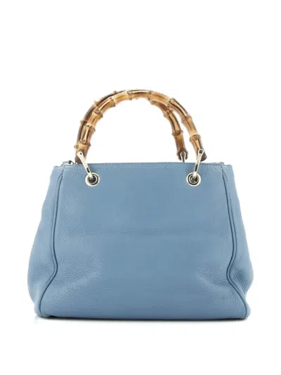 Pre-owned Gucci Bamboo Shopper Leather Small Tote Bag In Blue