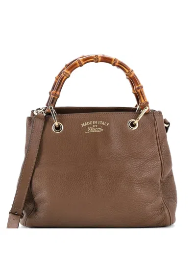 Pre-owned Gucci Bamboo Shopper Leather Small Tote Bag In Brown