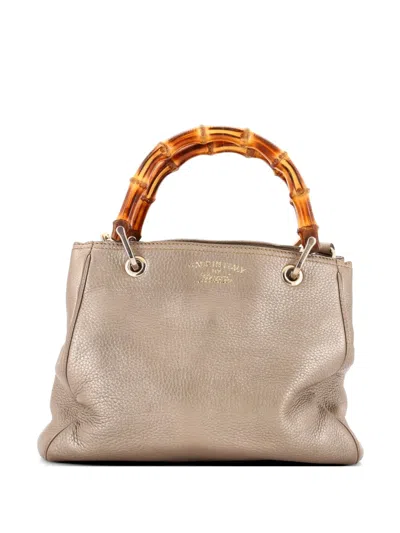 Pre-owned Gucci Bamboo Shopper Leather Small Tote Bag In Gold