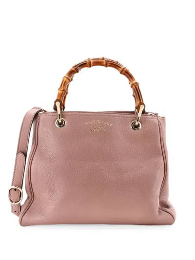 Pre-owned Gucci Bamboo Shopper Leather Small Tote Bag In Neutral
