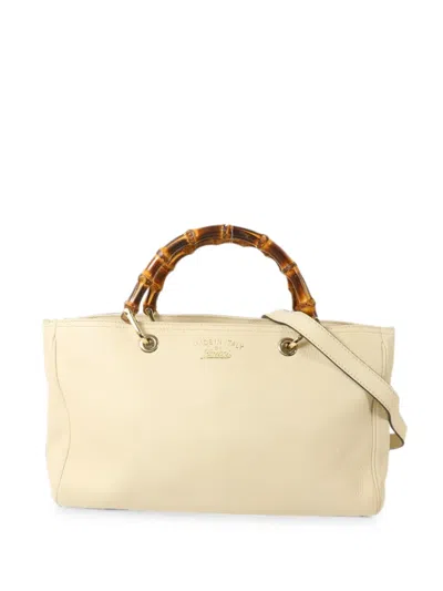 Pre-owned Gucci Bamboo Shopper Shoulder Bag In Neutrals