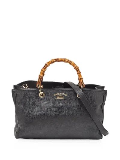 Pre-owned Gucci Bamboo Shopper Tote Bag In Black