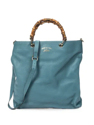 Pre-owned Gucci Bamboo Shopper Tote Bag In Blue