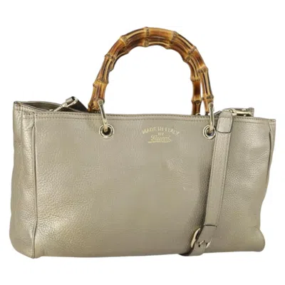 Pre-owned Gucci Bamboo Shopper Tote Leather Beige Leather Tote Bag Bag () In Sand