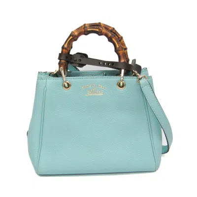 Pre-owned Gucci Bamboo Shopper Tote Leather Blue Leather Tote Bag Bag ()