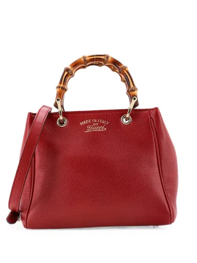 Pre-owned Gucci Bamboo Shopper Tote Leather Mini Satchel In Red