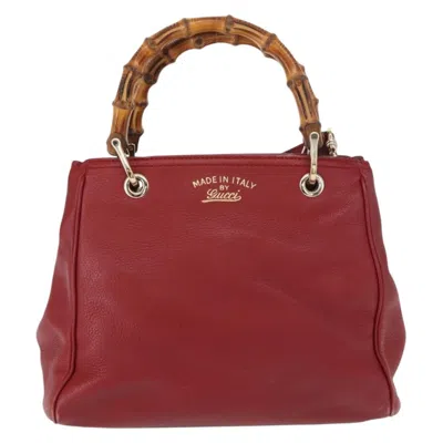 Pre-owned Gucci Bamboo Shopper Tote Leather Red Leather Tote Bag Bag ()