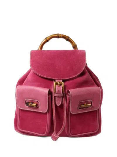 Pre-owned Gucci Bamboo Suede Backpack In Pink