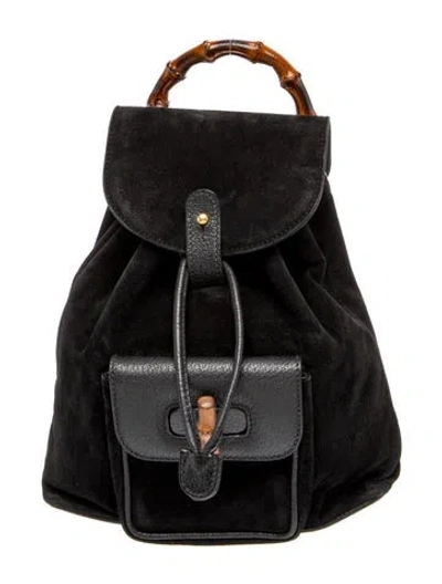 Pre-owned Gucci Bamboo Suede Bamboo Backpack In Black